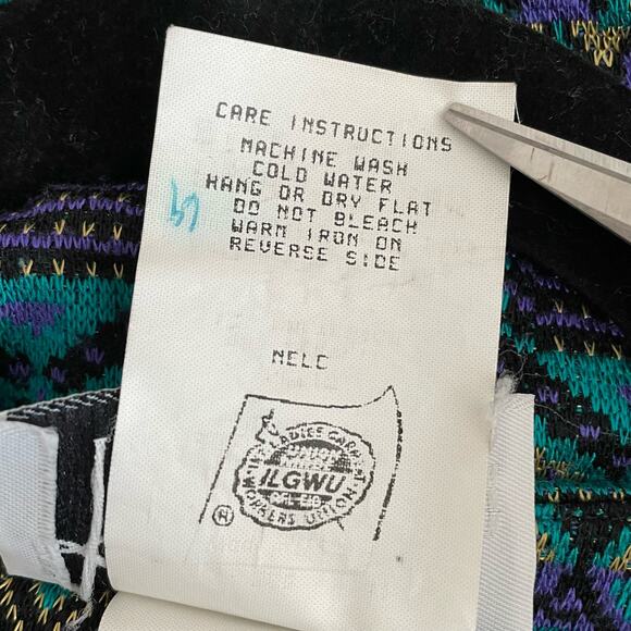 Vintage Lady Carol Knit Cardigan Sweater Geo Print Long Jewel Tones Gold Button - Picture 7 of 7